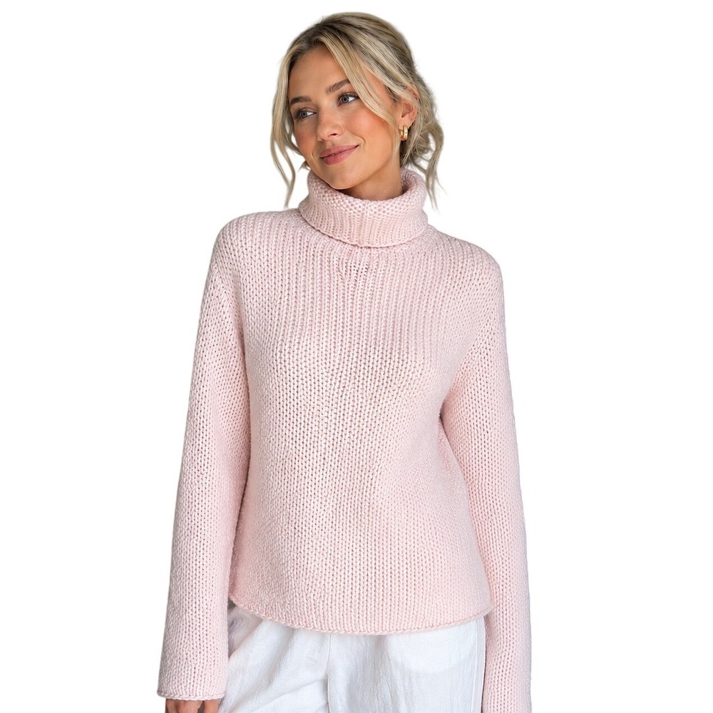 VTG Eileen Fisher Merino Wool Blend Chunky Knit Turtleneck Sweater M Blush Pink